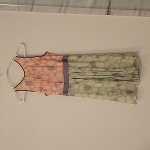 100% silk Milly Dress, size 2, coral, green, gray and cream